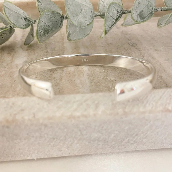 925 Sterling Silver Chunky Bangle Bracelet Classic Sterling Silver Bangle Cuff - Picture 6 of 6